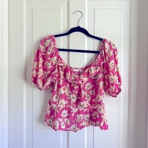 Lush crop top pink floral medium